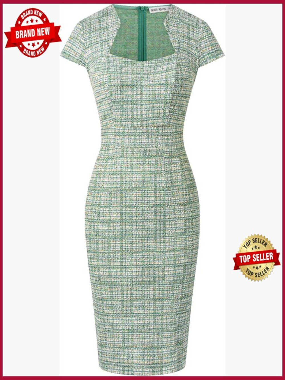 Women's Tweed Pencil Dress Cap Sleeve Bodycon Work Dress XXL